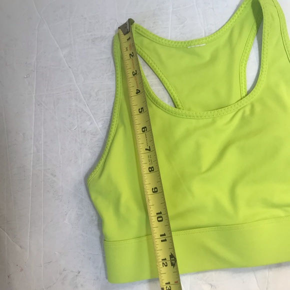 Fabletics On-The-Go Neon Green Lime Yellow Medium Impact Sports Bra Back Pocket - Picture 9 of 11